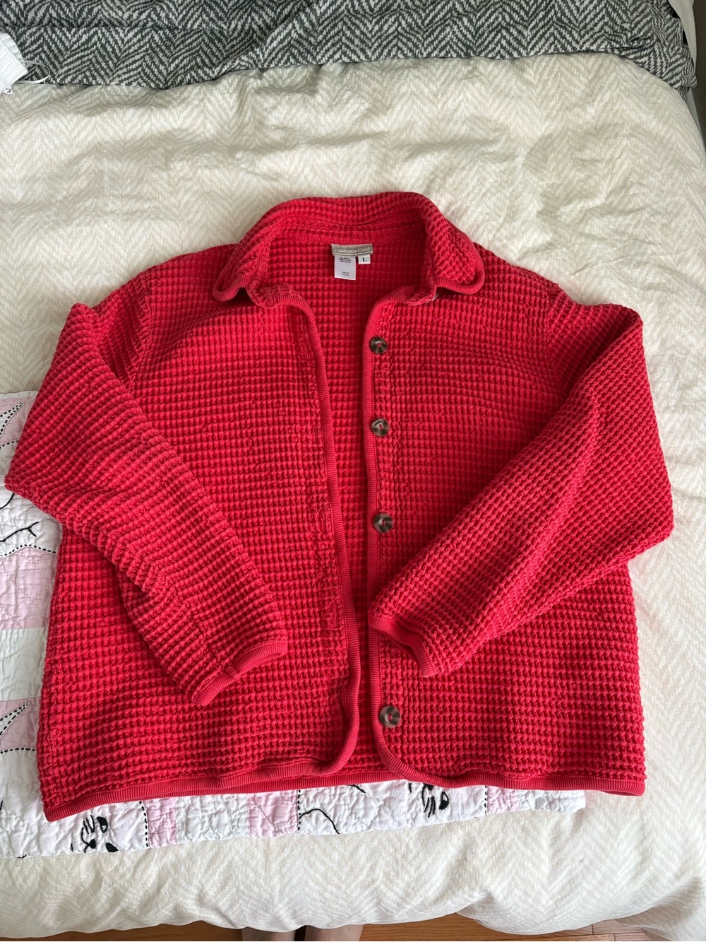 Coldwater Creek Red Waffle-Texture Button Front Cardigan